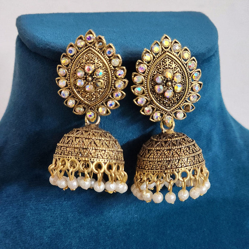 H K Fashion Gold Plated Austrian Stone And  Pearls Jhumki Earrings