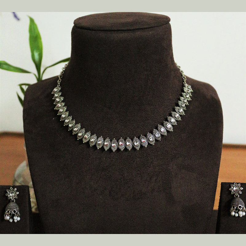 H K Fashion Oxidised Plated Pota Stone Necklace Set