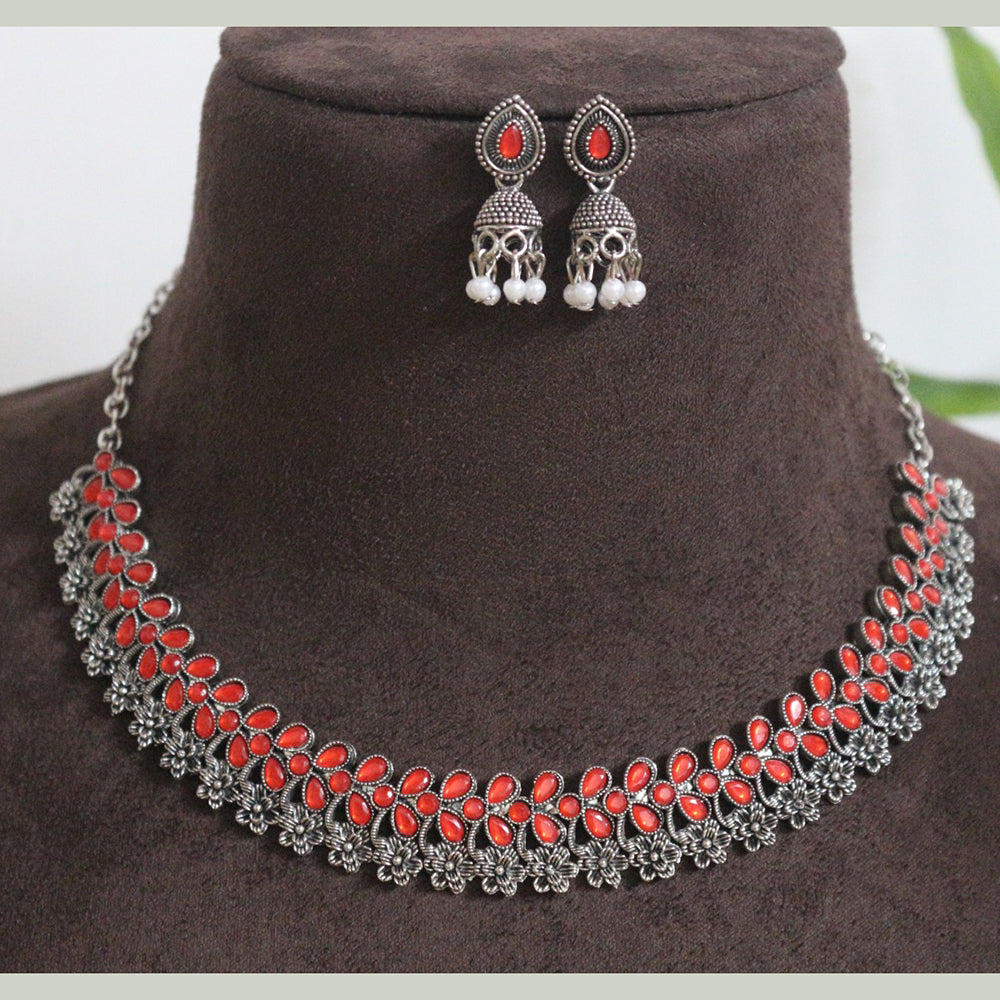 H K Fashion Oxidised Plated Pota Stone Necklace Set