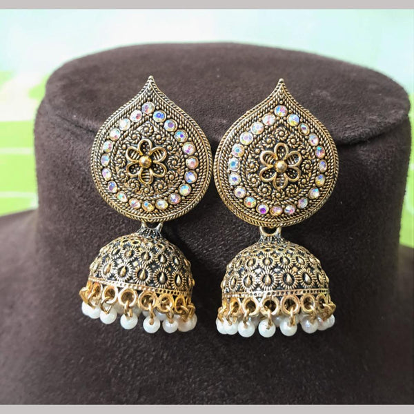 H K Fashion Gold Plated Austrian Stone And Beads Jhumki Earrings