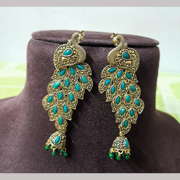 H K Fashion Gold Plated Crystal Stone And Beads Jhumki Earrings