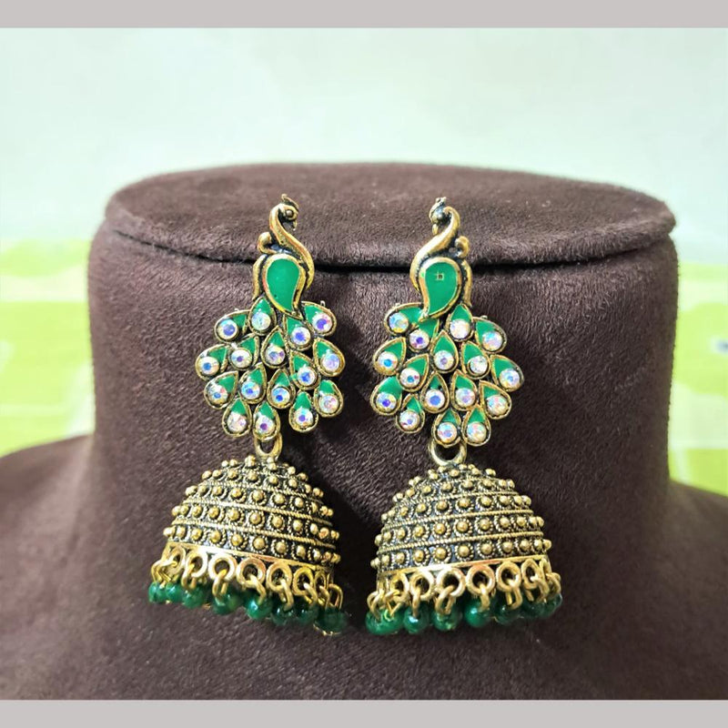 H K Fashion Gold Plated Austrian Stone And Beads Jhumki Earrings