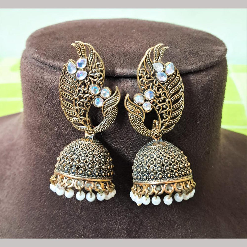 H K Fashion Gold Plated Crystal Stone And Beads Jhumki Earrings