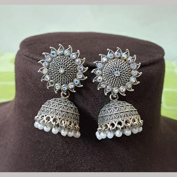 H K Fashion Oxidised Plated Austrian Stone And Beads Jhumki Earrings