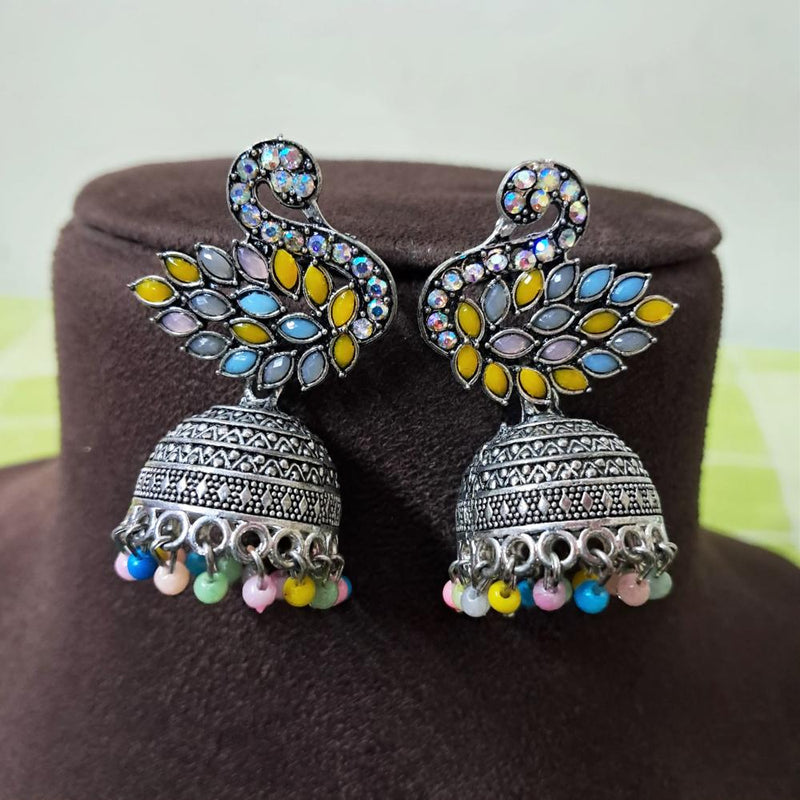 H K Fashion Oxidised Plated Austrian Stone And Beads Jhumki Earrings