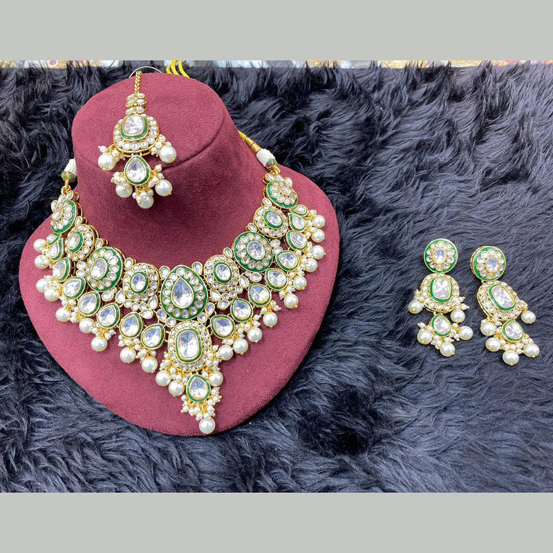 H K Fashion Gold Plated Kundan Stone And Pearls Necklace Set