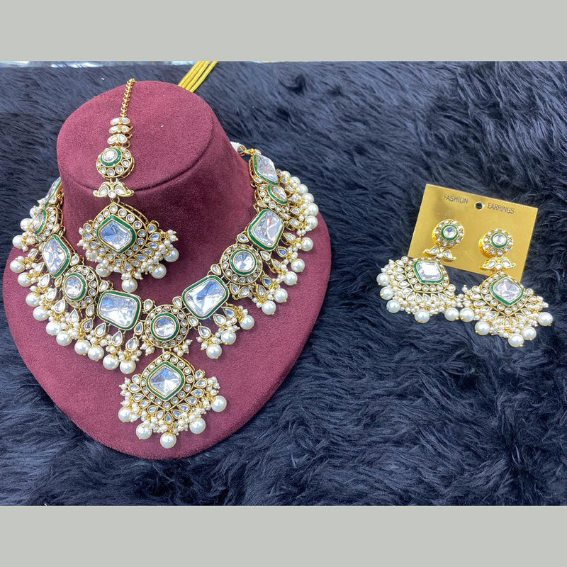 H K Fashion Gold Plated Kundan Stone And Pearls Necklace Set