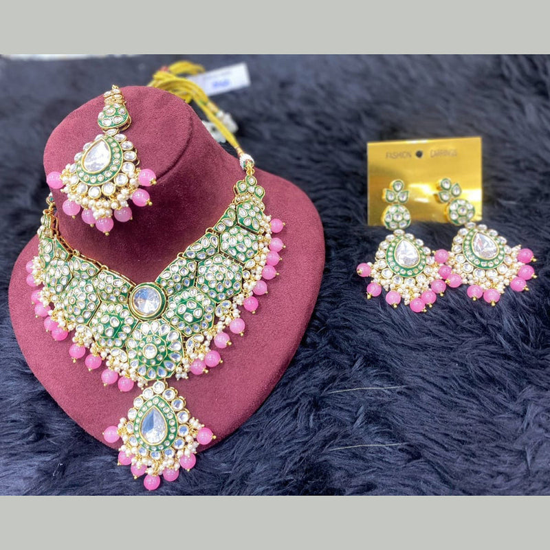 H K Fashion Gold Plated Kundan Stone And Pearls Necklace Set