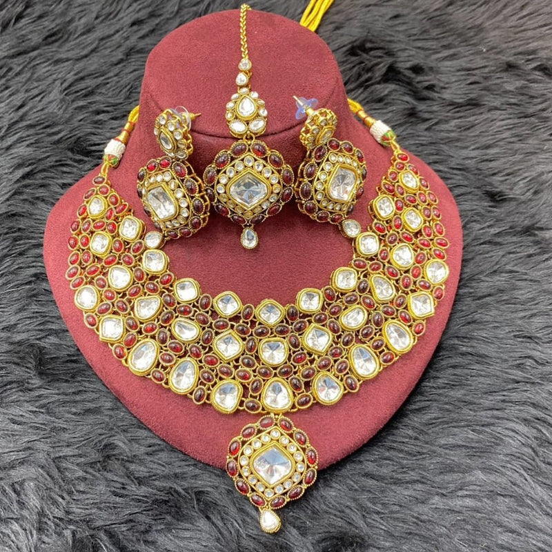 H K Fashion Gold Plated Kundan Stone And Pearls Necklace Set