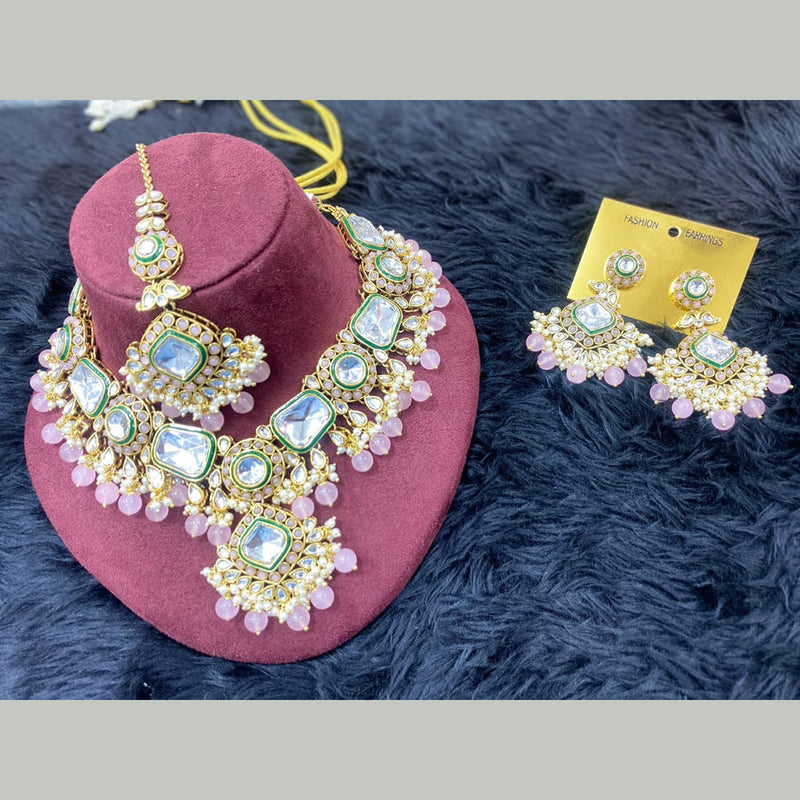 H K Fashion Gold Plated Kundan Stone And Pearls Necklace Set