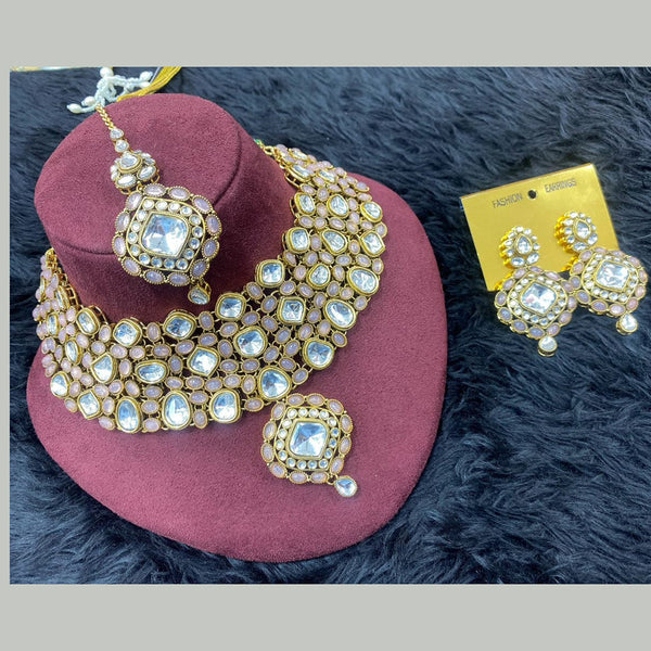 H K Fashion Gold Plated Kundan Stone And Pearls Necklace Set