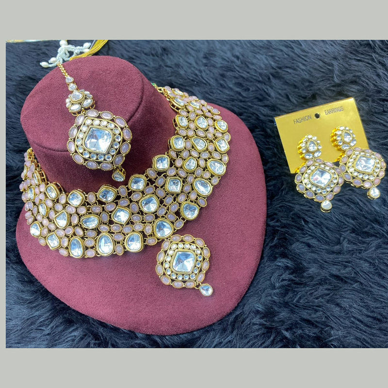 H K Fashion Gold Plated Kundan Stone And Pearls Necklace Set