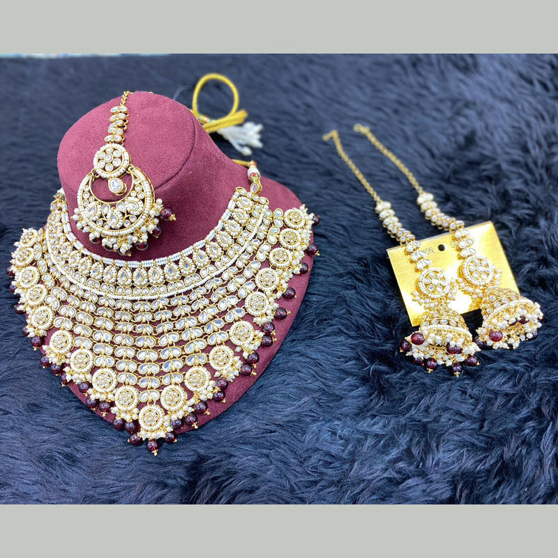 H K Fashion Gold Plated Kundan Stone And Pearls Necklace Set