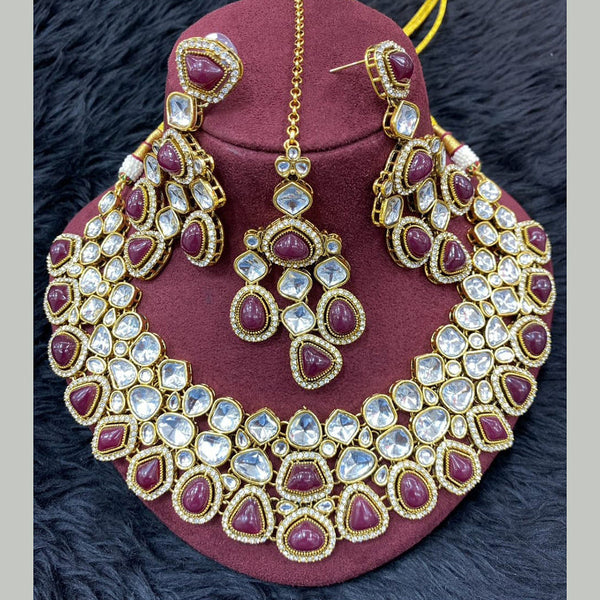 H K Fashion Gold Plated Kundan Stone And Pearls Necklace Set