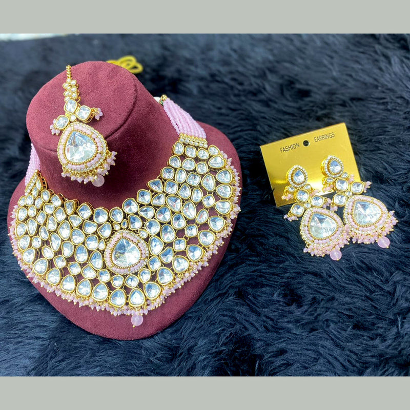 H K Fashion Gold Plated Kundan Stone And Pearls Necklace Set