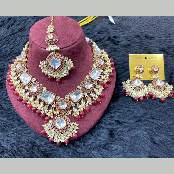 H K Fashion Gold Plated Kundan Stone And Pearls Necklace Set