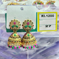 H K Fashion Gold Plated Pota And Pearl Jhumki Earrings 