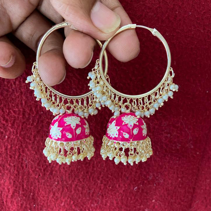 India Art Gold Plated Meenakari Jhumki Earrings