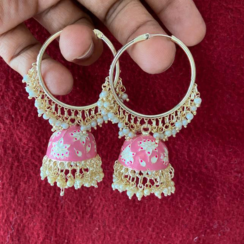 India Art Gold Plated Meenakari Jhumki Earrings