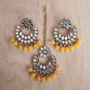 India Art Gold Plated Mirror Earrings With Mangtikka