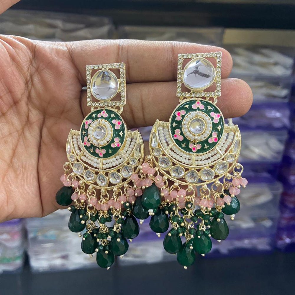 India Art Gold Plated Meenakari Dangler Earrings