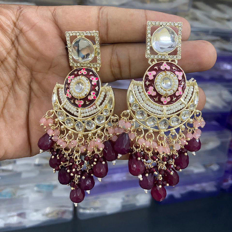 India Art Gold Plated Meenakari Dangler Earrings