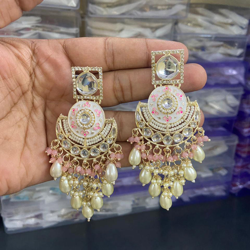 India Art Gold Plated Meenakari Dangler Earrings