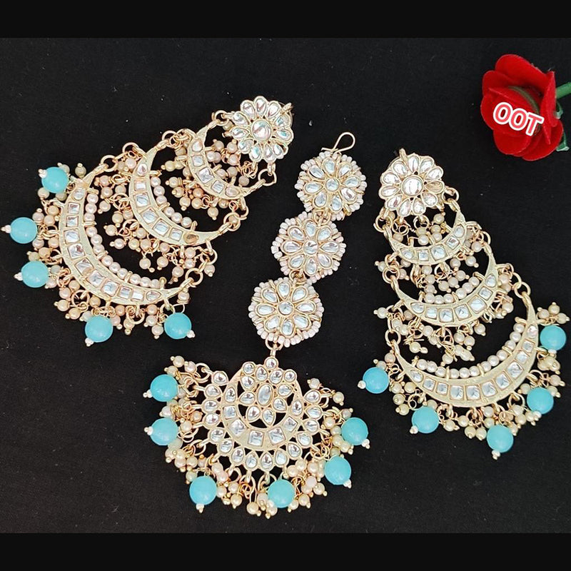 India Art Gold Plated Dangler Earrings With Maangtikka