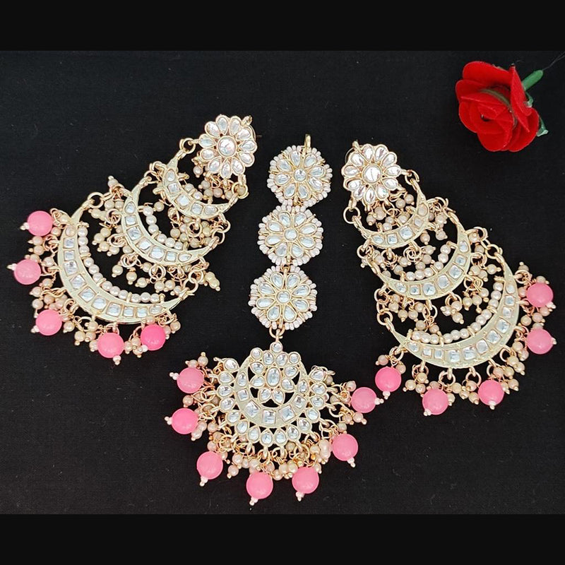 India Art Gold Plated Dangler Earrings With Maangtikka