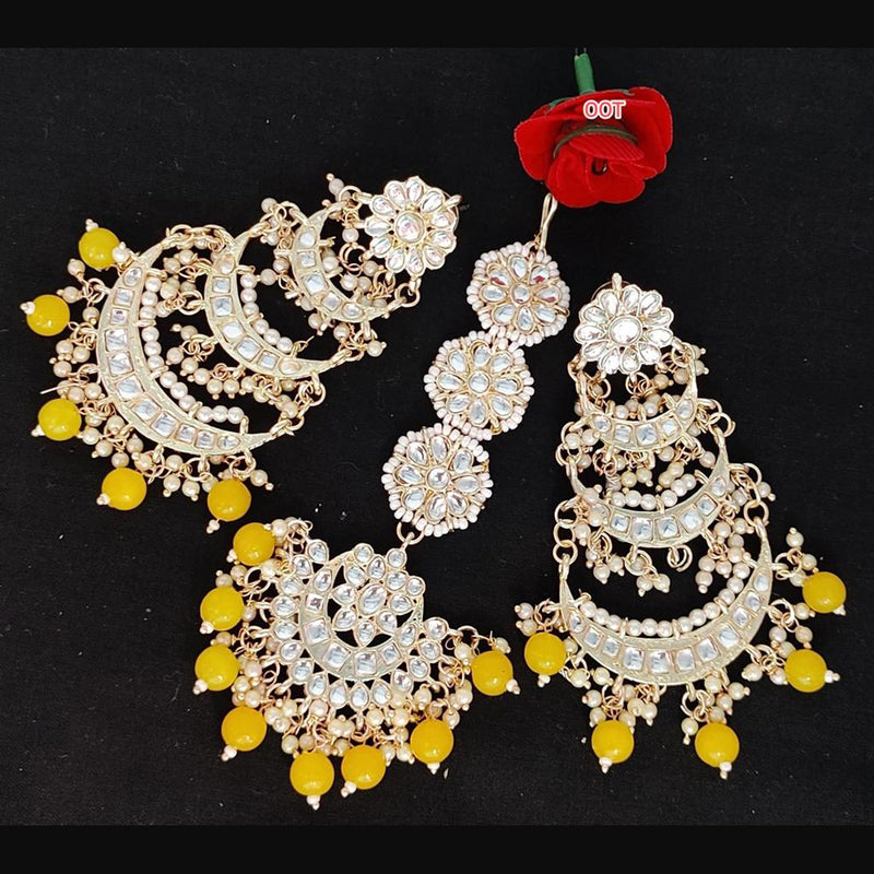 India Art Gold Plated Dangler Earrings With Maangtikka