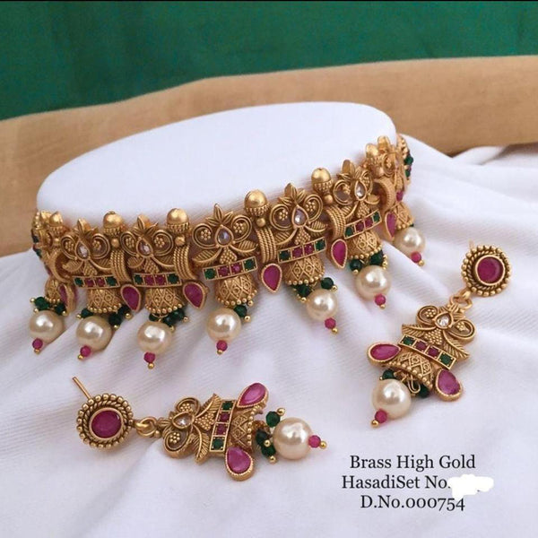 India Art Gold Plated Pota Stone Choker Necklace Set