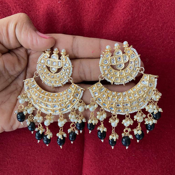 India Art Gold Plated Kundan Stone & Beads Dangler Earrings