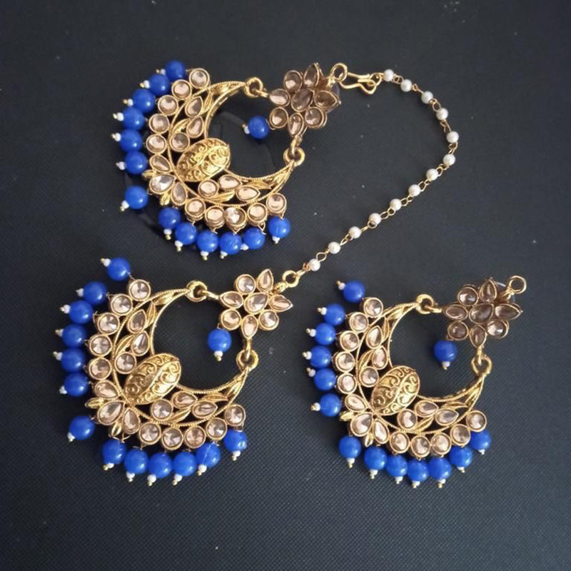 India Art Gold Plated Kundan Stone Earrings With Mangtikka