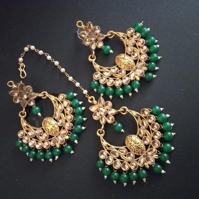 India Art Gold Plated Kundan Stone Earrings With Mangtikka