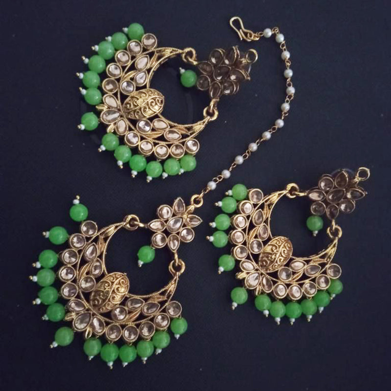 India Art Gold Plated Kundan Stone Earrings With Mangtikka