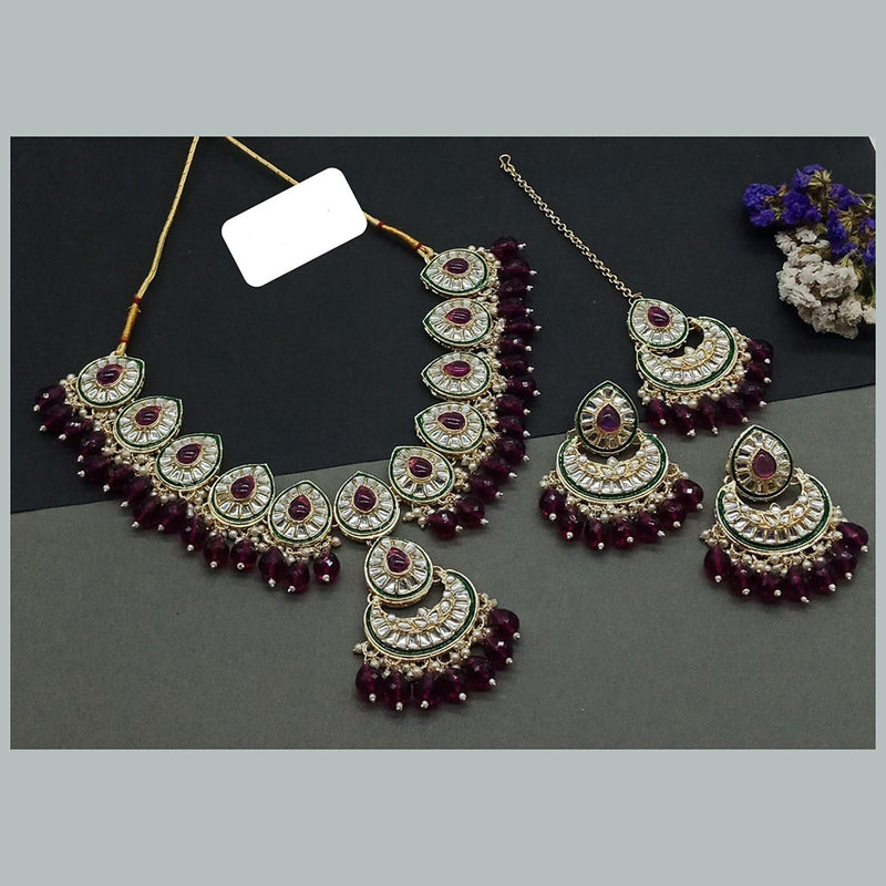 India Art Gold Plated Kundan And Beads Necklace Set