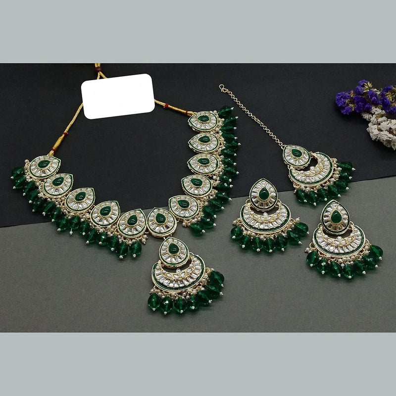 India Art Gold Plated Kundan And Beads Necklace Set