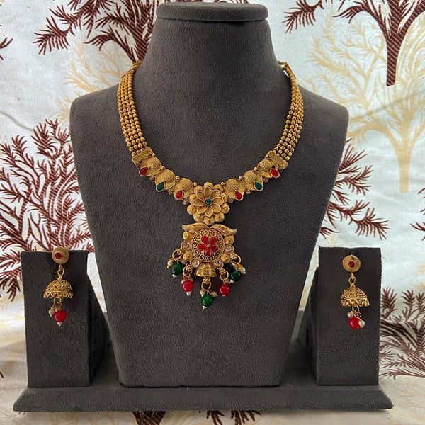 India Art Gold Plated Pota Stone And Beads Necklace Set