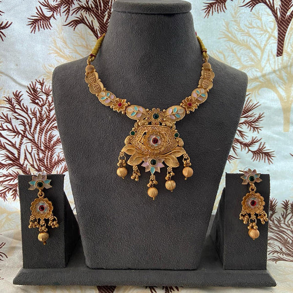 India Art Gold Plated Pota Stone And Beads Necklace Set