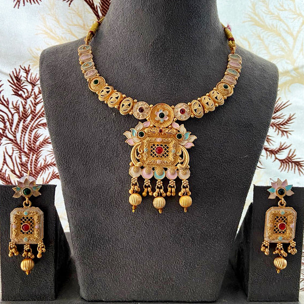 India Art Gold Plated Pota Stone And Beads Necklace Set