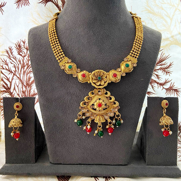 India Art Gold Plated Pota Stone And Beads Necklace Set