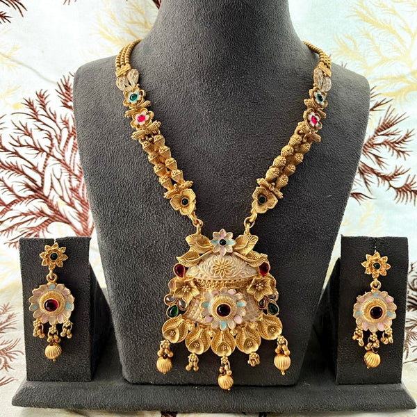 India Art Gold Plated Pota Stone And Beads Necklace Set