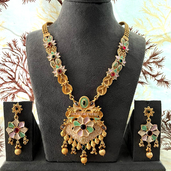 India Art Gold Plated Pota Stone And Beads Necklace Set