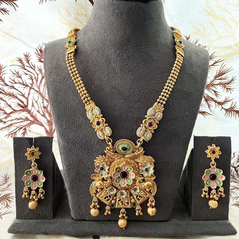 India Art Gold Plated Pota Stone And Beads Necklace Set