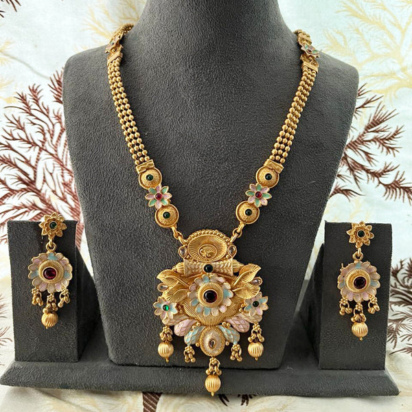 India Art Gold Plated Pota Stone And Beads Necklace Set