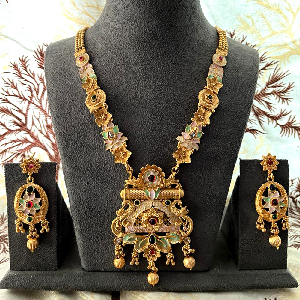 India Art Gold Plated Pota Stone And Beads Necklace Set