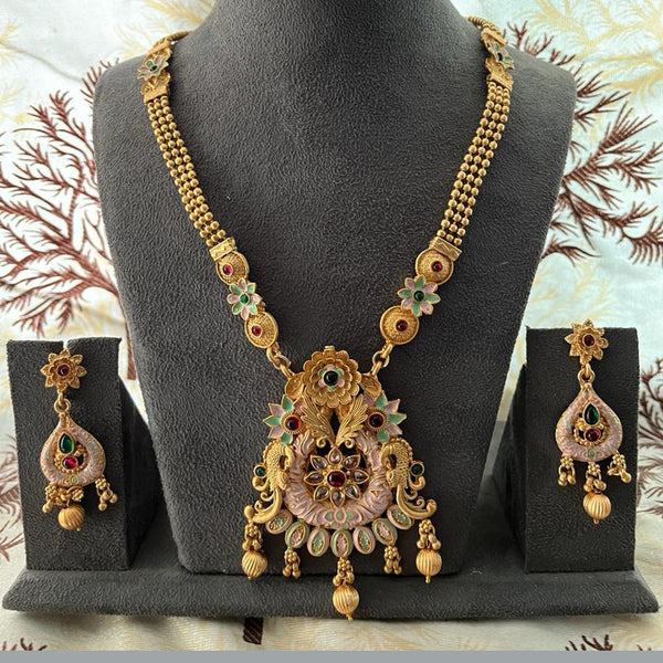 India Art Gold Plated Pota Stone And Beads Necklace Set