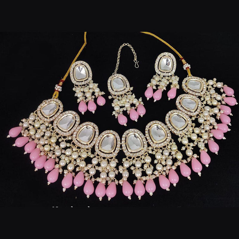 India Art Gold Plated Crystal Stone & Beads Necklace Set