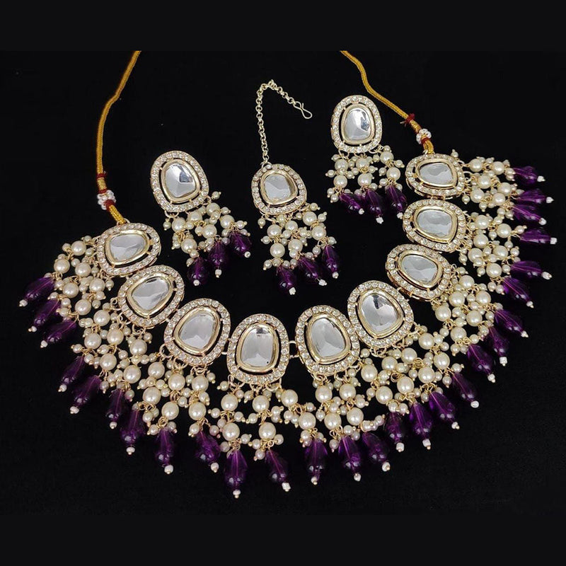 India Art Gold Plated Crystal Stone & Beads Necklace Set