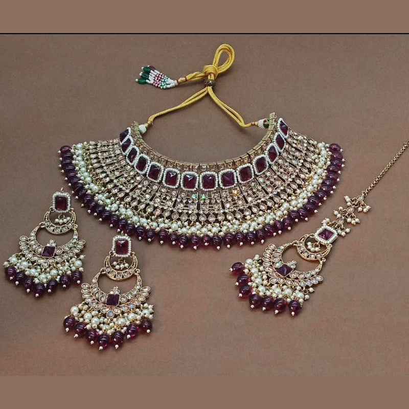 India Art Gold Plated Crystal Stone Choker Necklace Set